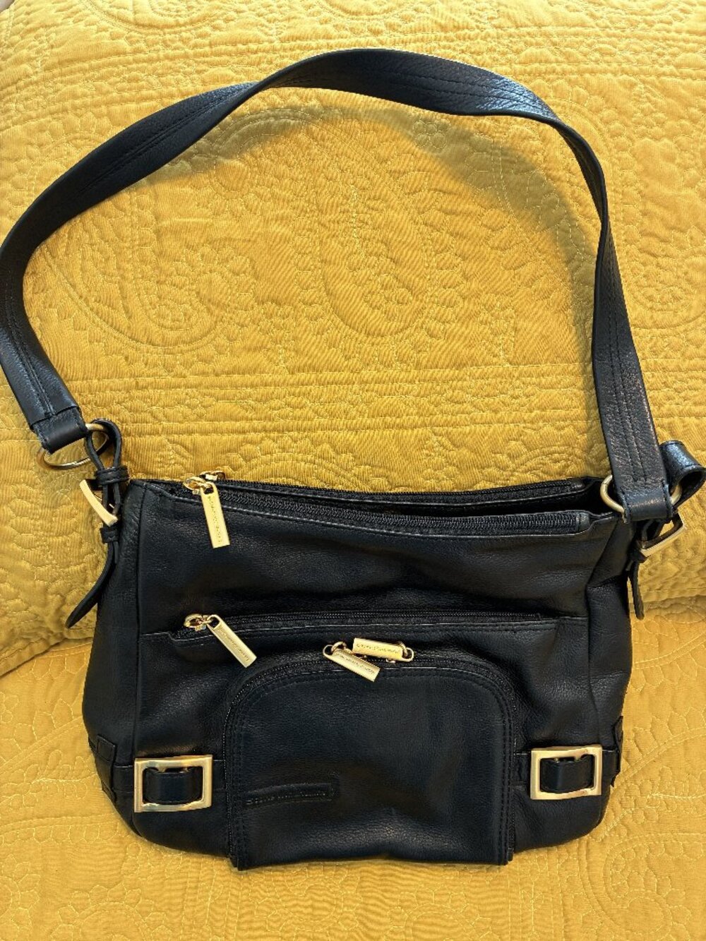 Stone Mountain Black Leather Shoulder Bag